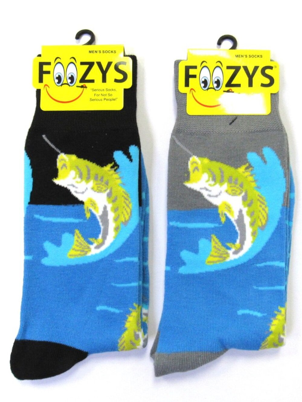 2 Pairs Men's Foozys Bass Fishing Fish Novelty Fun Crew Socks